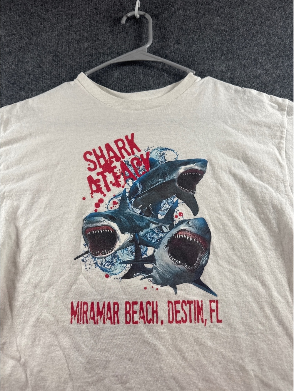 Shark Attack Miramar Beach Destin FL Graphic T-Shirt White Coastal Beach Tee